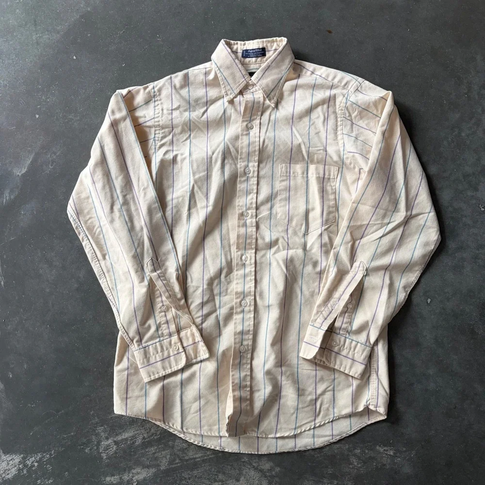 Gant Oxford Club Mens Button Down Shirt Cream Striped Long Sleeve Size 15 32/33